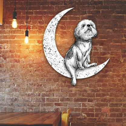 Dog Metal Sign Grey Shih Tzu Sit On The Moon Gift for Dog Lover - 8 inches - metal sign
