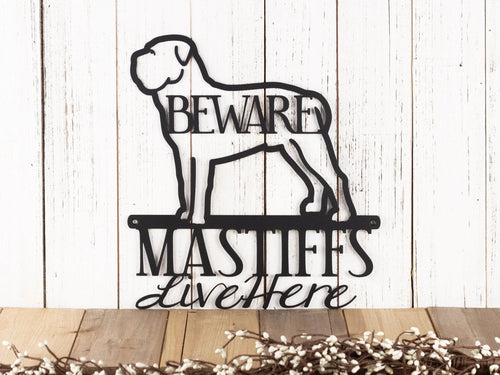 Bull Mastiffs Live Here Metal Sign Black Bull Mastiff Mastiff Outdoor Sign Dog Sign - 8 inches - metal sign