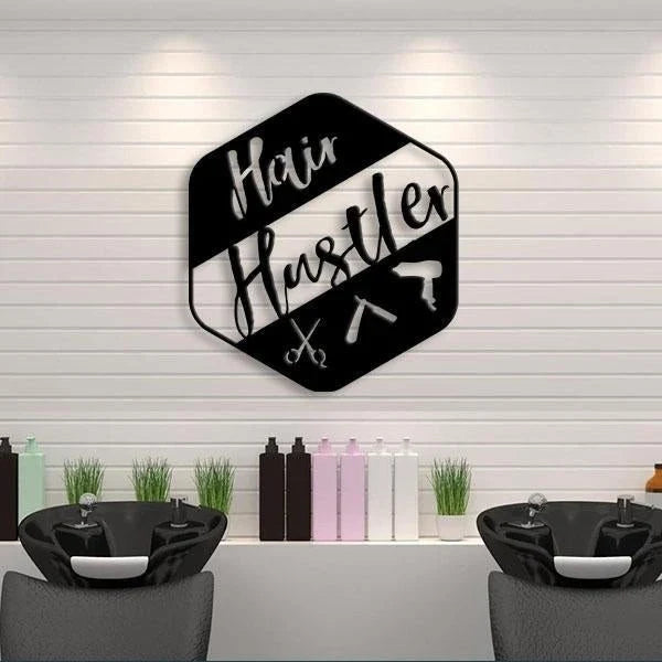 Hair Salon Hair Hustle Cut Metal Sign - 8 inches - metal sign