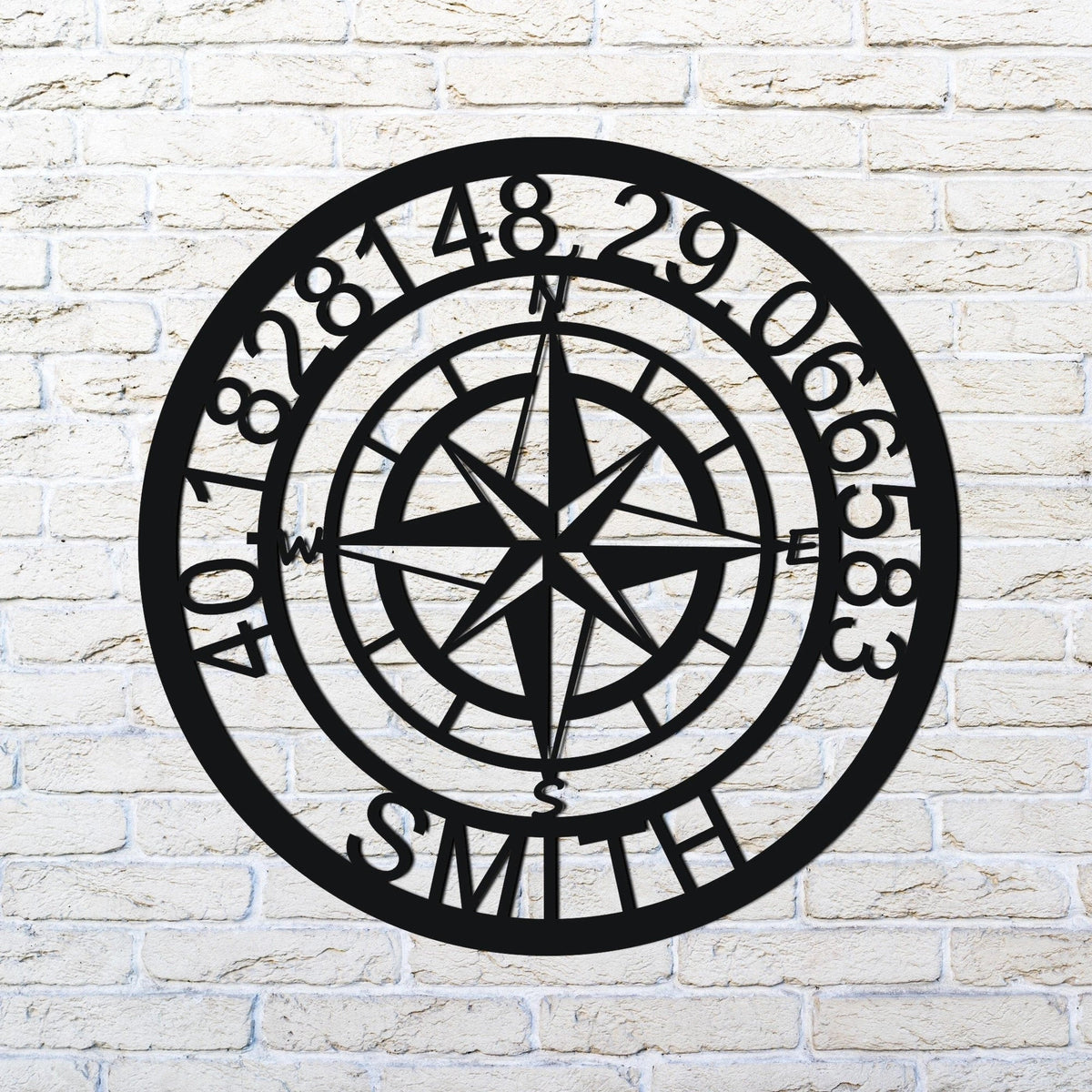 Personelized Nautical Compass With Gps Coordinates - 8 inches - metal sign