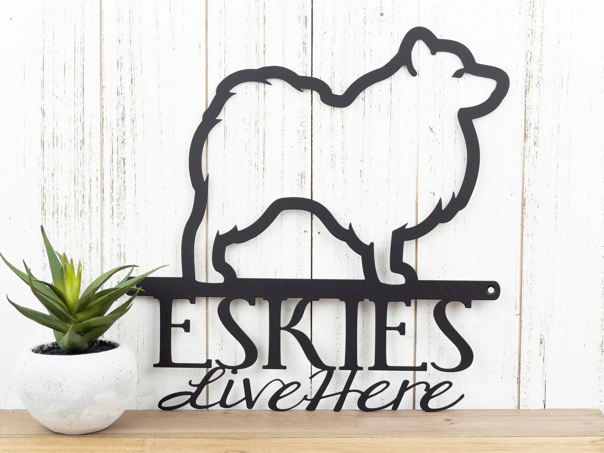 Eskies Live Here Metal Sign Black American Eskimos Eskie Dog Sign Outdoor Sign - 8 inches - metal sign