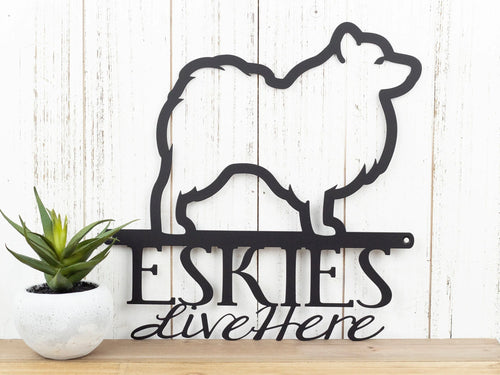 Eskies Live Here Metal Sign Black American Eskimos Eskie Dog Sign Outdoor Sign - 8 inches - metal sign