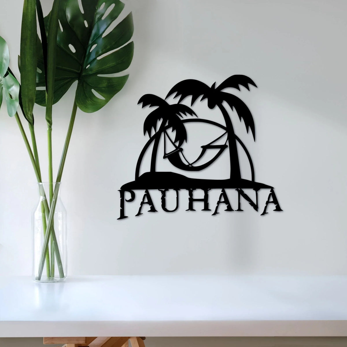 Pau Hana Metal Hawaiian Sign End Of Work Day Hawaiian Surf Decor Island Luau Art Hawaiian Gifts Palm Tree Decor - 8 inches - metal sign