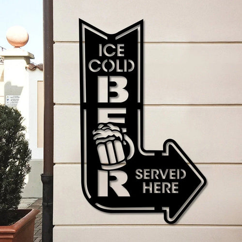 Beer Bar Metal Wall Ice Cold Beer Served Here Metal Sign Beer Bar Decor Sign For Bar Beer Bar Door Hanger - 8 inches - metal sign