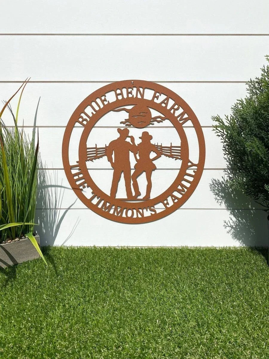 Cowboy Cowgirl Ranch Sign Cut Metal Sign Metal House Sign - 8 inches - metal sign
