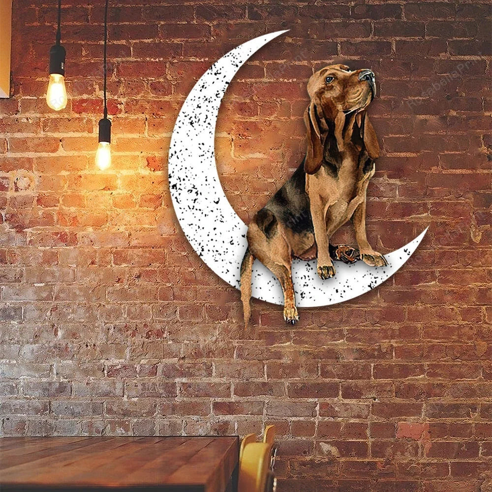 Dog Metal Sign Bloodhound Sit On The Moon Dog Wall Sign Gift for Dog Lover - 8 inches - metal sign