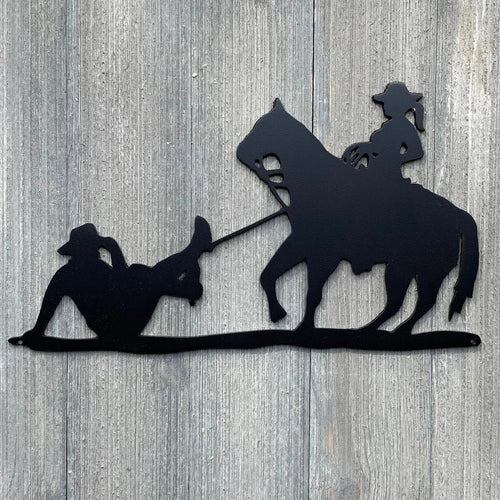 Roped Cowboy Metal Sign Cutout Cut Metal Sign Wall Metal Art - 8 inches - metal sign