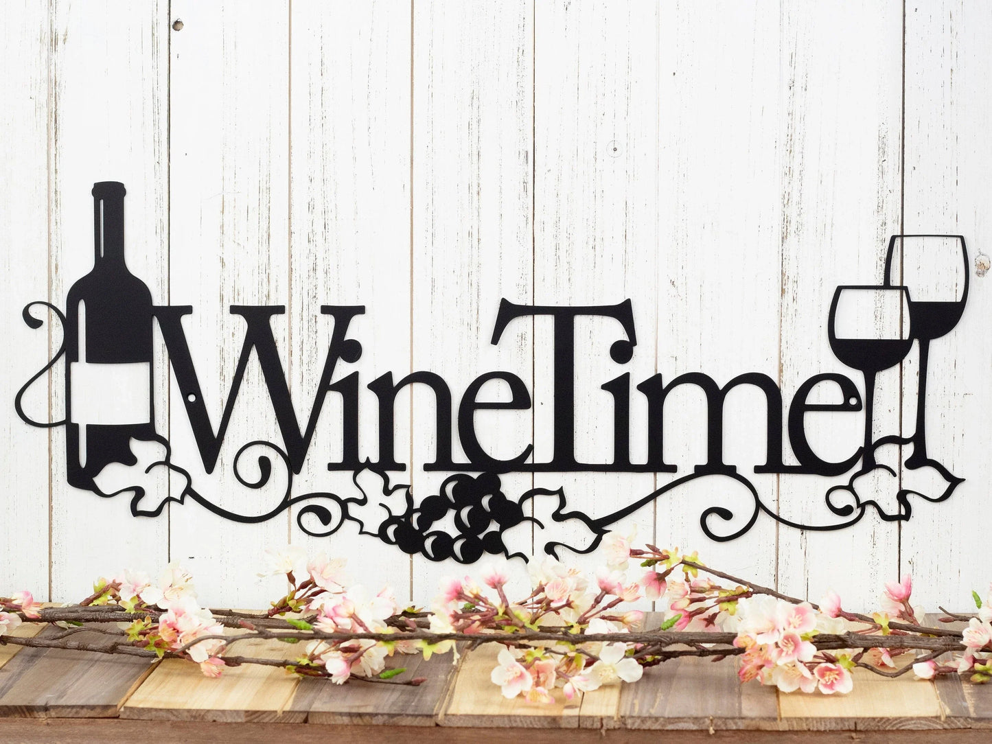 Wine Time Metal Sign Wine Decor Kitchen Decor Dining Decor Wine Lover Metal Wall Decor Wall Hanging Sign - 8 inches - metal sign