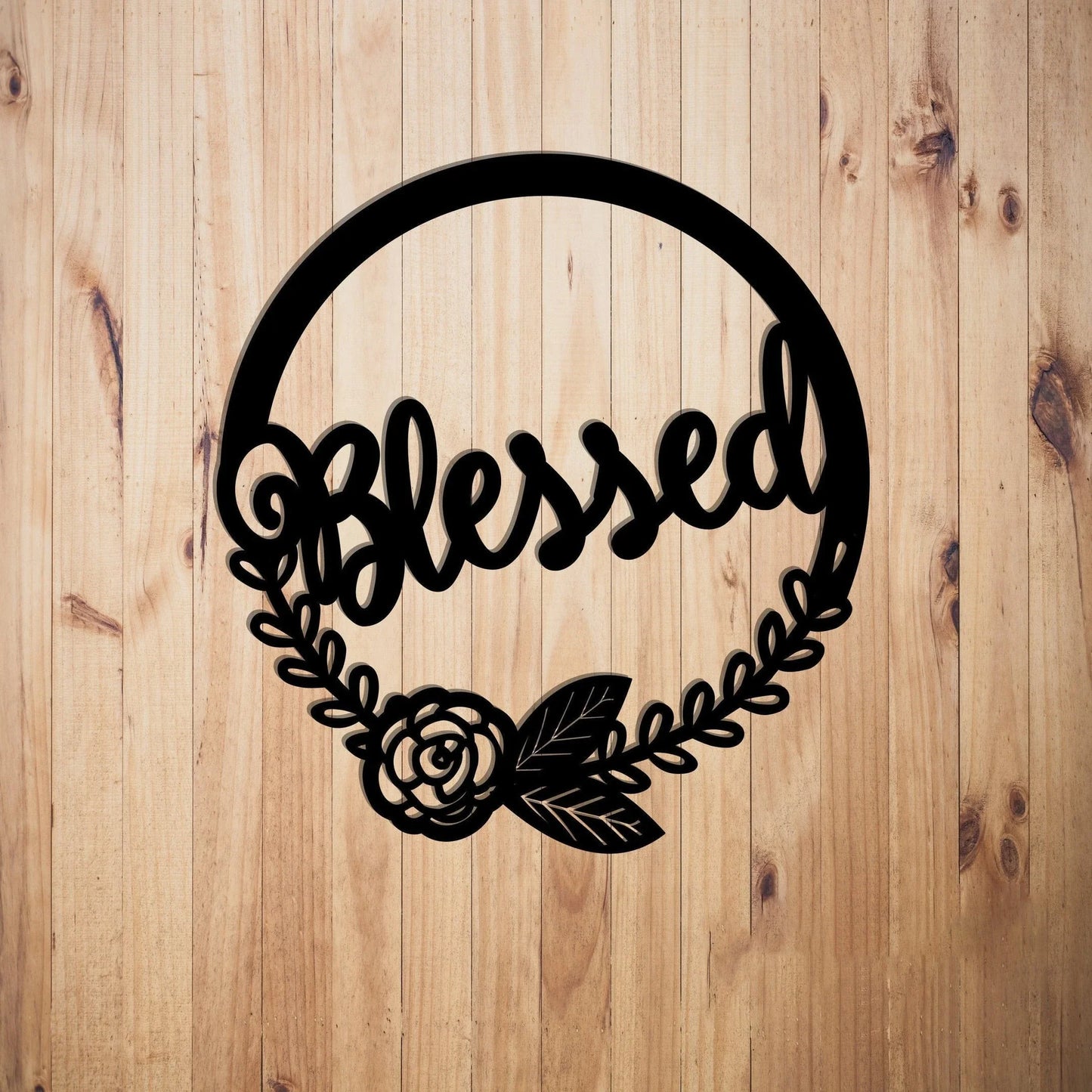 Blessed Wreath Door Wreath Flower Wreath Metal Sign Plasma Cut Steel Sign steel Art Powder Coated printed - 8 inches - metal sign