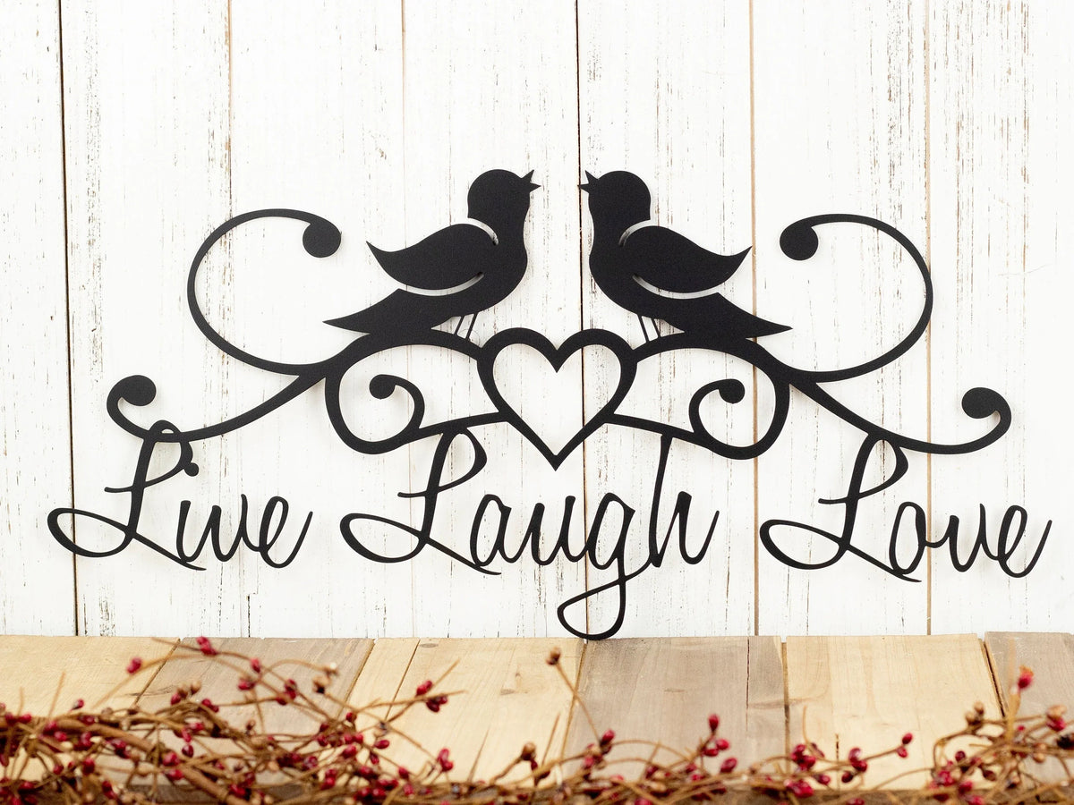 Live Laugh Love Kitchen Wall Decor Metal Sign Birds Rustic Outdoor Decor Housewarming Gift Plaque - 8 inches - metal sign