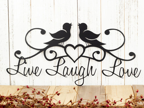 Live Laugh Love Kitchen Wall Decor Metal Sign Birds Rustic Outdoor Decor Housewarming Gift Plaque - 8 inches - metal sign