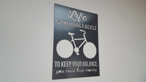 Life Is Like Riding A Bicycle Quote A. Einstein Metal Art - 8 inches - metal sign