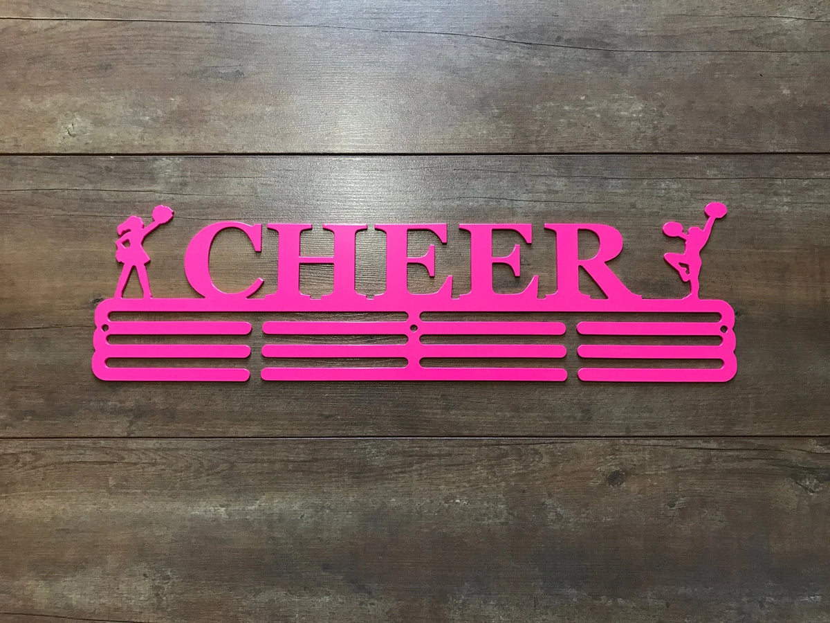 Cheer Medal Hanger Holder Display Rack 3 Rung Cut Metal Sign - 8 inches - metal sign