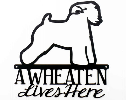 Wheaten Lives Here Metal Sign Black Wheaten Terrier Wheaten Dog Sign Outdoor Sign - 8 inches - metal sign