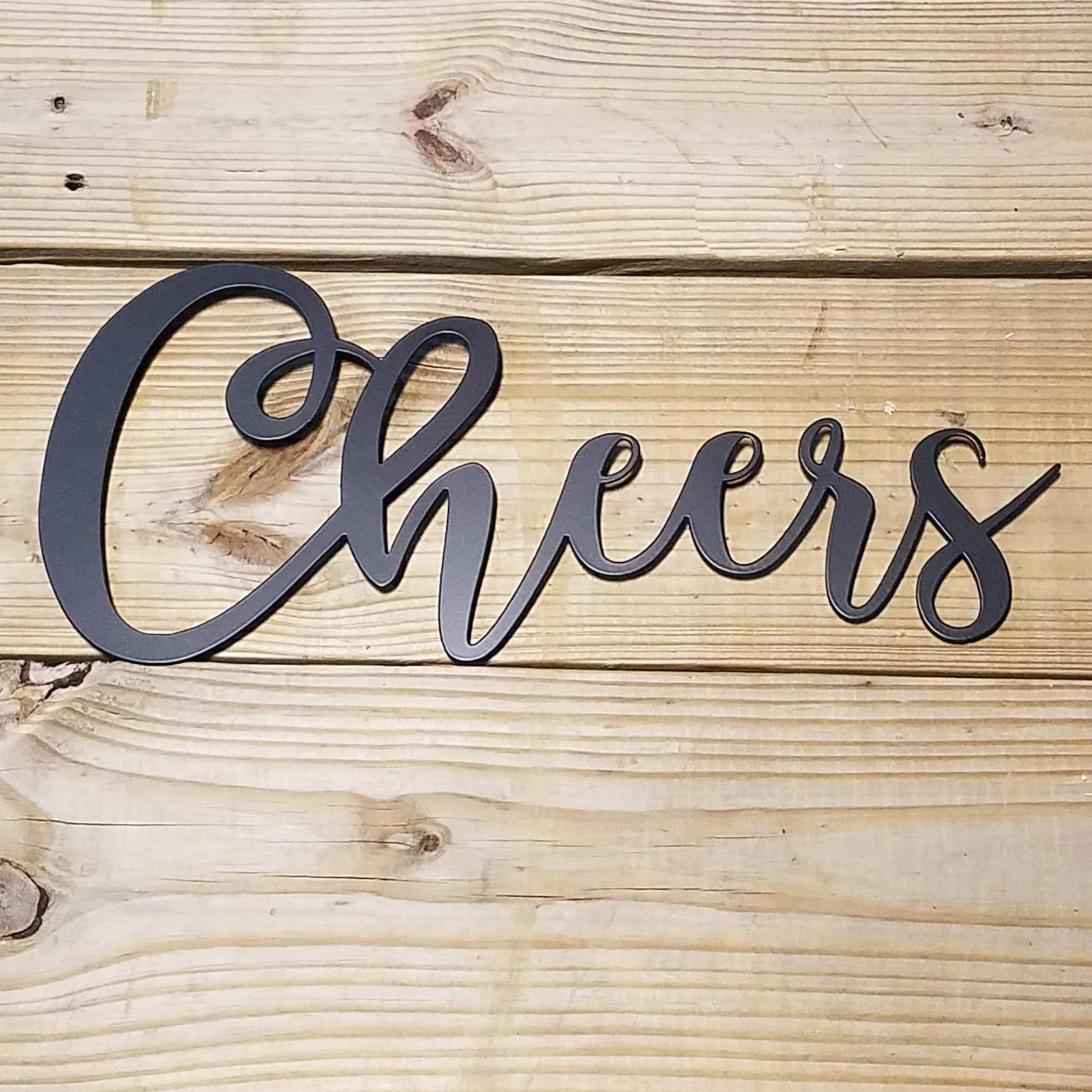 Cheers Script Metal Sign Black Steel Wall Decor Home Bar Wall Sign - 8 inches - metal sign