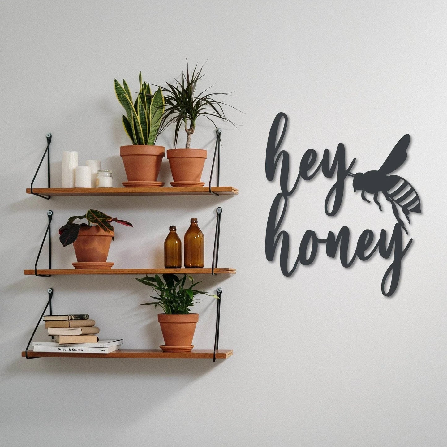 Hey Honey Metal Art Honeybee Laser Cut Honeybee Metal Sign Honeybee Wall Art - 8 inches - metal sign