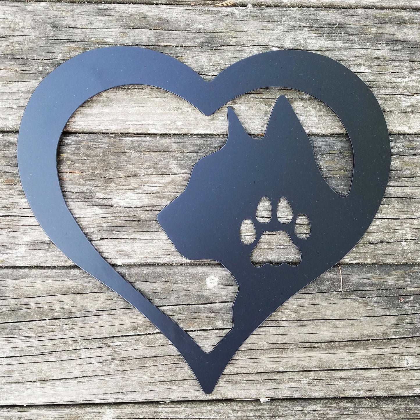 Cat Love Heart Metal Sign Heart Shaped Feline Silhouette & Paw Steel Sign Cat Lover Wall Decor - 8 inches - metal sign