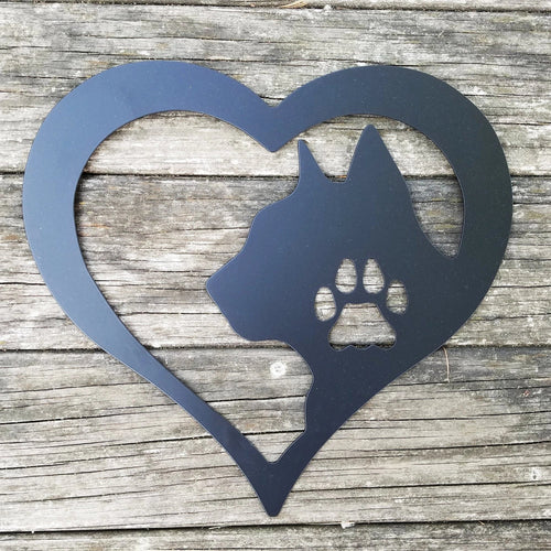 Cat Love Heart Metal Sign Heart Shaped Feline Silhouette & Paw Steel Sign Cat Lover Wall Decor - 8 inches - metal sign
