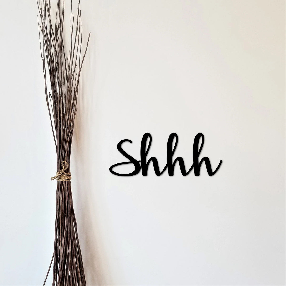 Shhh Sign Word Art Metal Wall Decor Master Bedroom Decor Nursery Room Library Saying Cursive Font Script Words For The Wall - 8 inches - metal sign