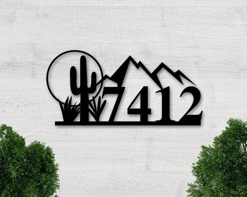 Address Sign Metal Address Sign House Numbers Metal Metal Numbers House Address Numbers Address Sign Cactus Sign Western Address Sign - 8 inches - metal sign