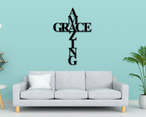 Amazing Grace Metal Sign Cross Religious Decor God Bless Spiritual Decor Religious Amazing Grace Cross Metal Sign Wall Hanger - 8 inches - metal sign