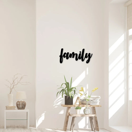 Family Word Sign Metal Wall Decor Family Sign Script Words For The Wall Steel Letters - 8 inches - metal sign