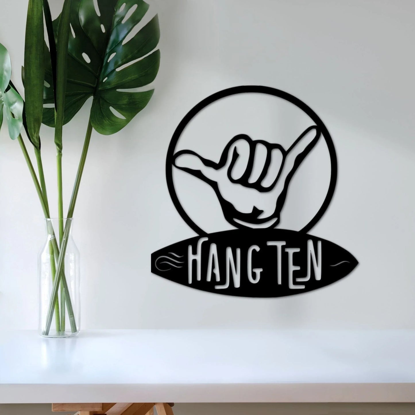 Hang Ten Sign Surf Art Surfing Decor Gifts For Surfer Hawaiian Decor Ocean Gift For Him Or Her - 8 inches - metal sign