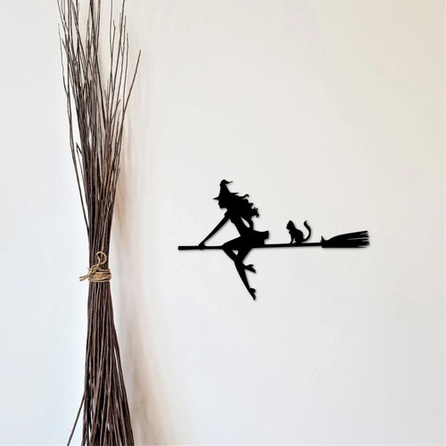 Halloween Witch And Cat Corner Sign Metal Wall Door Corner Halloween Decor Front Door Hanger Witch Decor Happy Halloween Display - 8 inches - metal sign