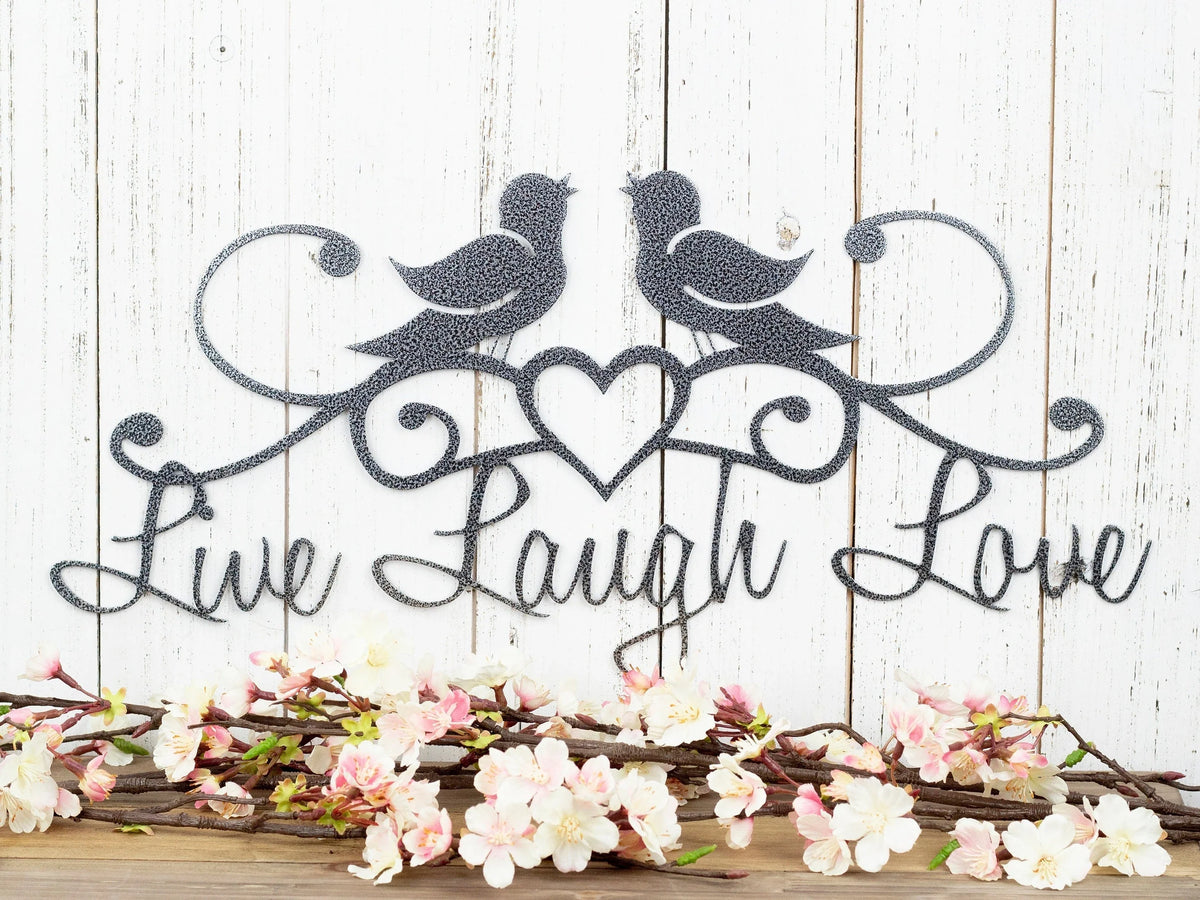 Live Laugh Love Birds Patio Decor Wall Decor Lake House Decor Metal Sign Wall Hanging Heart - 8 inches - metal sign