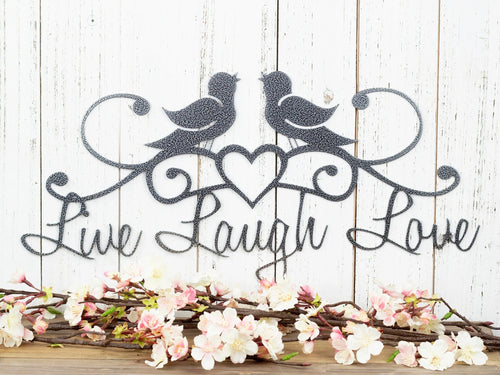 Live Laugh Love Birds Patio Decor Wall Decor Lake House Decor Metal Sign Wall Hanging Heart - 8 inches - metal sign