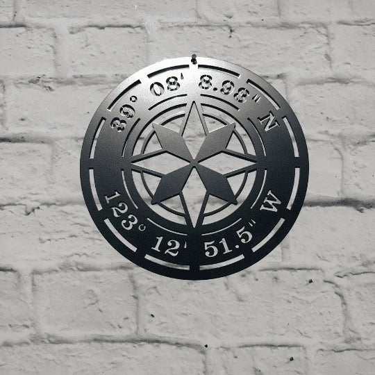 Star Compass Gps Coordinates Sign Cut Metal Sign Metal House Sign - 8 inches - metal sign