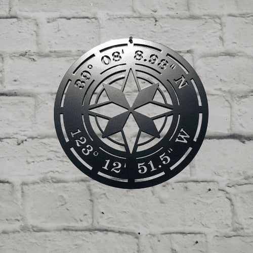 Star Compass Gps Coordinates Sign Cut Metal Sign Metal House Sign - 8 inches - metal sign