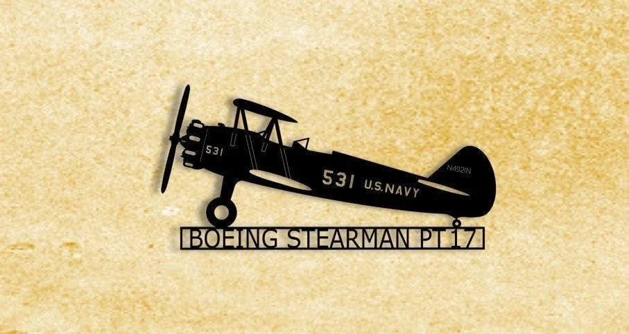 Boeing Stearman Biplane Pt17 Military Aircraft Trainer Metal Sign Cut Metal Sign Wall Decor - 8 inches - metal sign