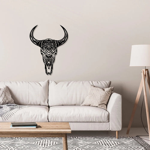 Decorative Skull Silhouette Metal Skull Art Steer Western Metal Sign - 8 inches - metal sign