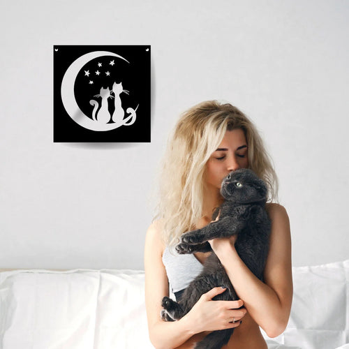 Cats On Moon With Stars Waning Crescent Moon And Stars Cat Lovers Metal Cat Signs For Home Moon And Stars Cats Kitty Kittens - 8 inches - metal sign