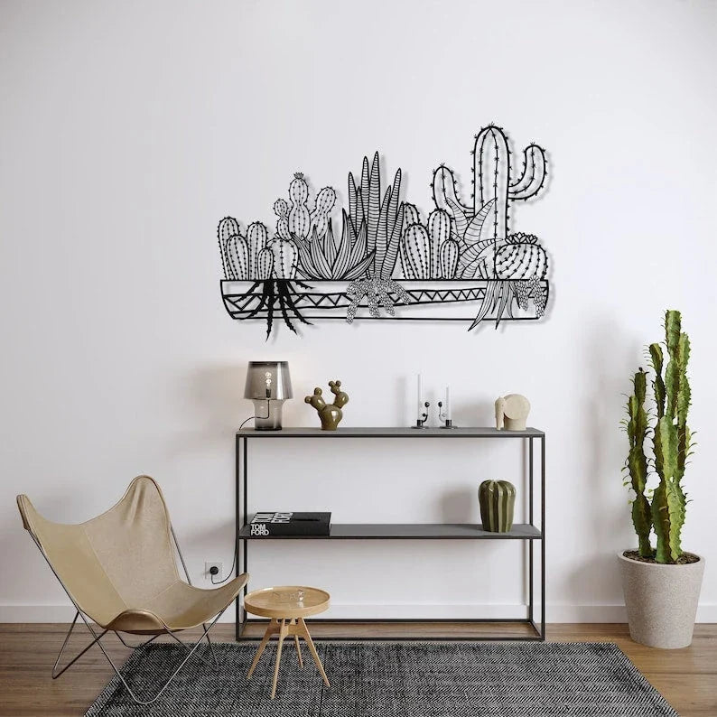Metal Cactus Decor Cactus Wall Art Interior Decoration Nature Art Wall Hangings Housewarming Gift - 8 inches - metal sign