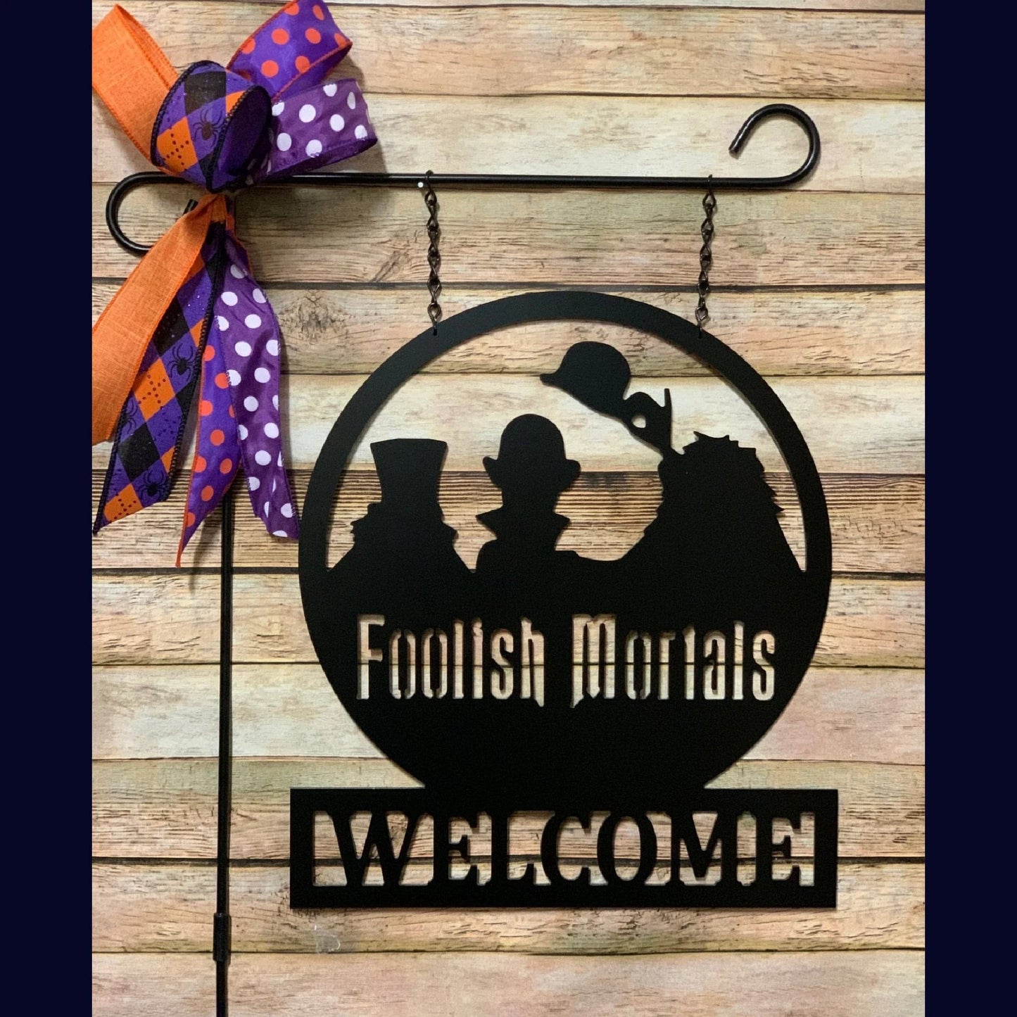 Welcome Foolish Mortals Homewarming Gift Haunted Mansion Garden Decor Door Wreath Welcome Yard Sign For Fans - 8 inches - metal sign