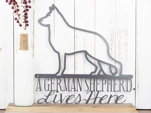 German Shepherd Metal Sign Metal Wall Decor Dog Sign Dog Decor Steel Pet Sign Silver Vein Shown - 8 inches - metal sign