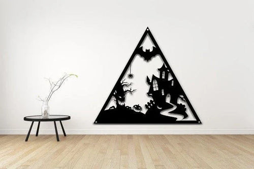 Halloween Metal Sign Triangle Shaped Halloween Pumpkin Metal Sign Horror Day Decor Halloween Day Decor Wall Hanging - 8 inches - metal sign