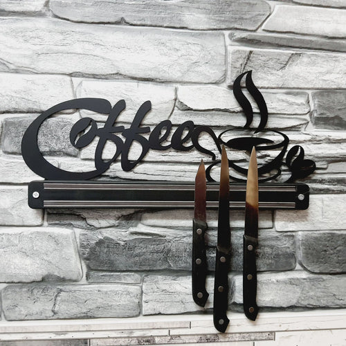 Magnetic Knife Holder Coffee Metal Kitchen Wall Decor - 8 inches - metal sign