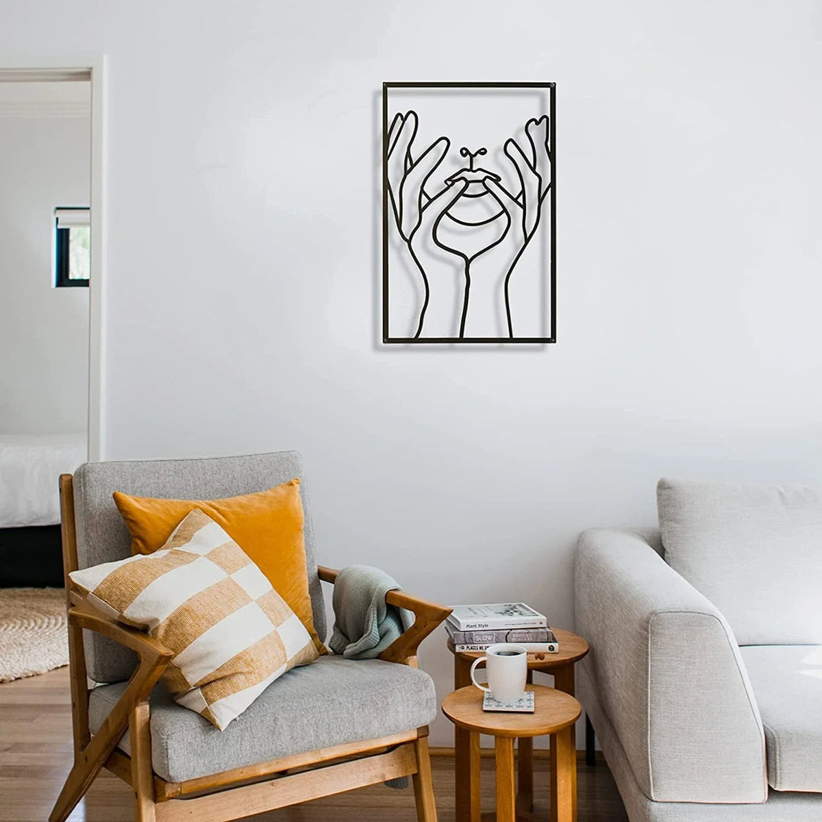 Black Metal Wall Decor Real Wall Sculptures Modern Abstract Minimalist Single Line Female Home Hanging Decor - 8 inches - metal sign