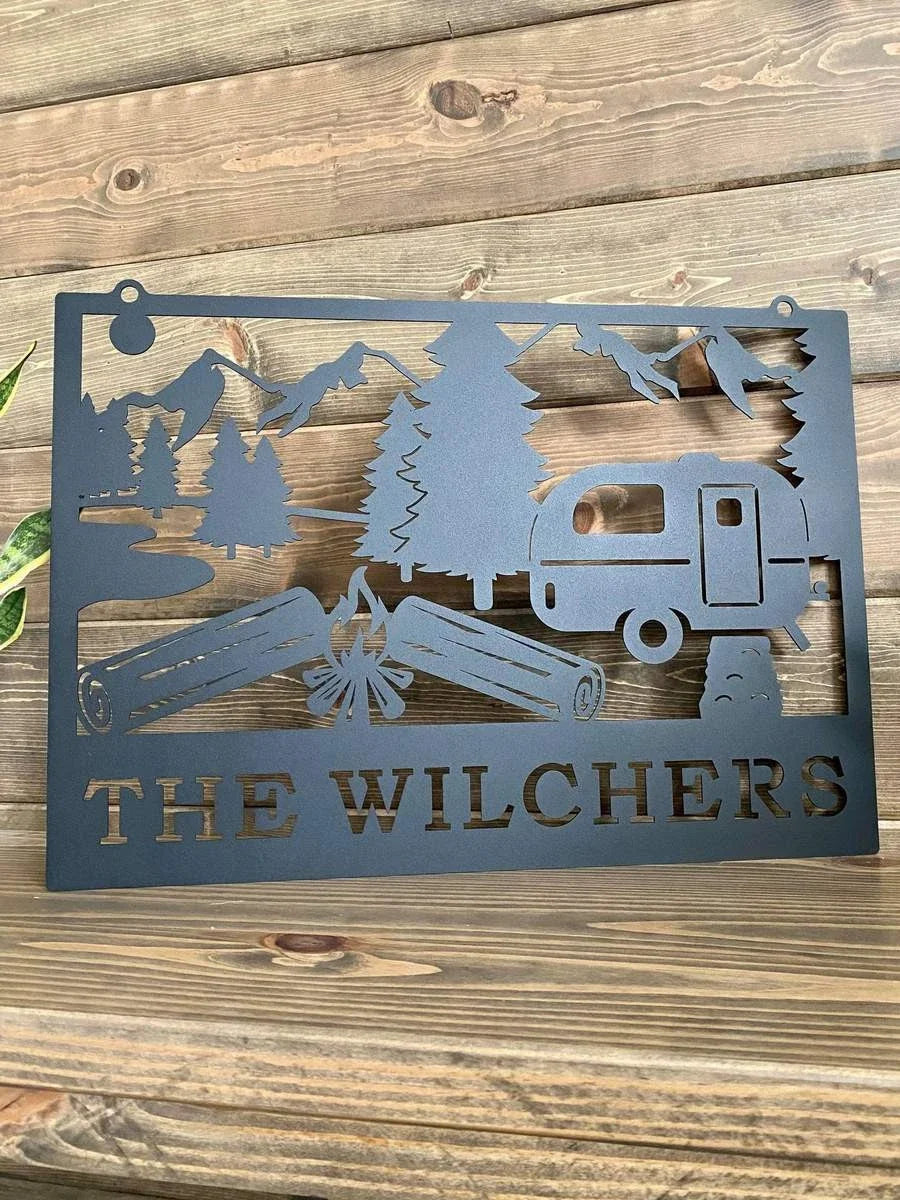 Camper rv & Campfire Sign Cut Metal Sign Metal House Sign - 8 inches - metal sign