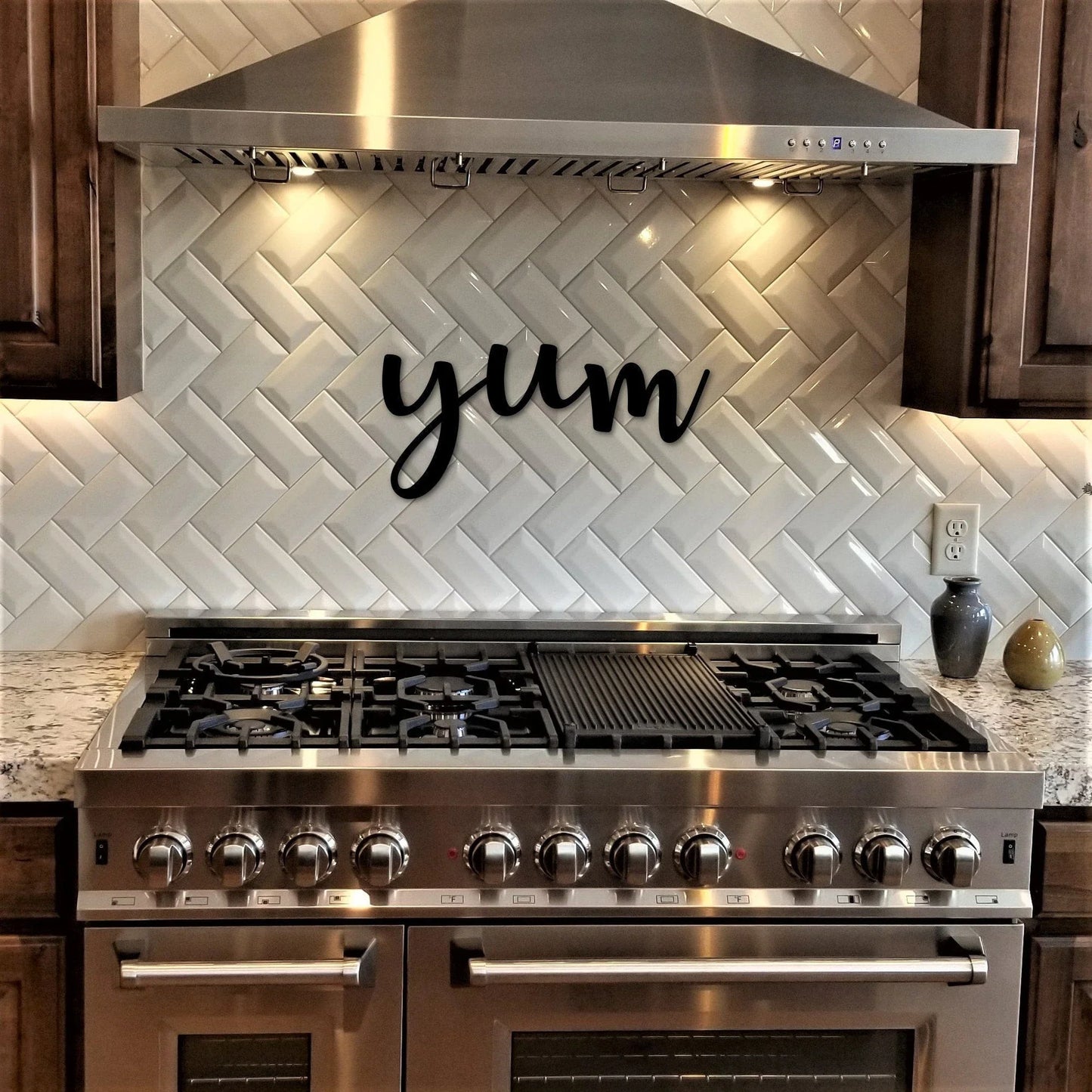 Yum Sign Metal Word Art Kitchen Sign Dining Room Decor Metal Yum Sign Yum Metal Word Kitchen Decor Word Signs - 8 inches - metal sign