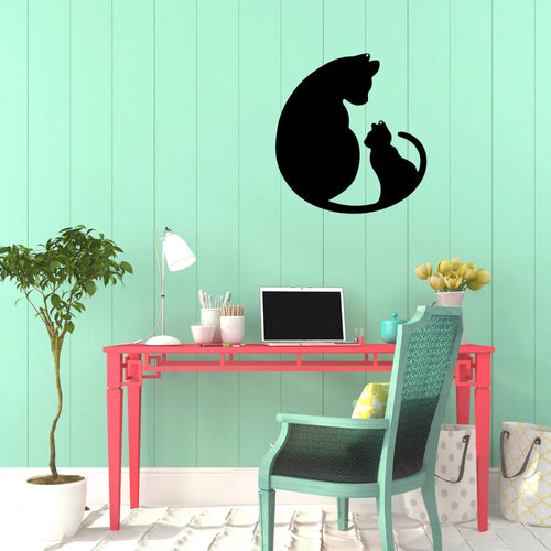 Baby And Mom Cat Sitting Together Indoor Metal Signs Gift Ideas For Cat Lovers - 8 inches - metal sign