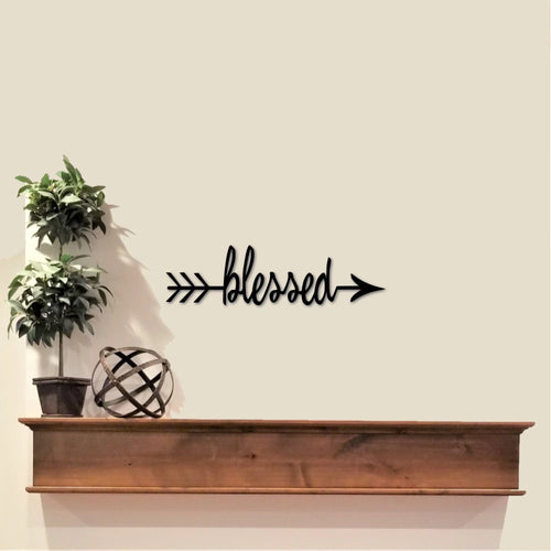 Blessed Sign Split Arrow Cursive Blessed Word Sign Blessed Wall Decor Arrow Decor Metal Word Art Words For The Wall - 8 inches - metal sign