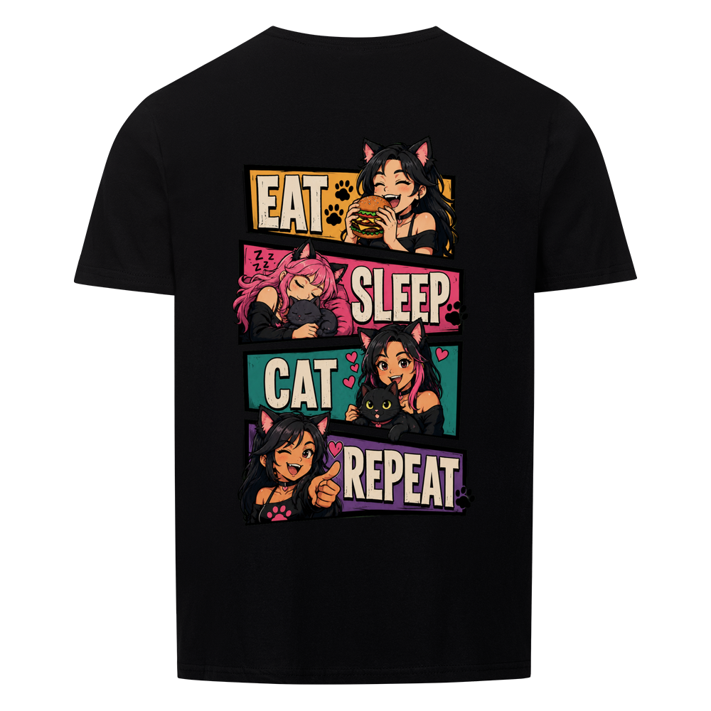 EAT SLEEP CAT REPEAT Basic Shirt Unisex (BACKPRINT)
