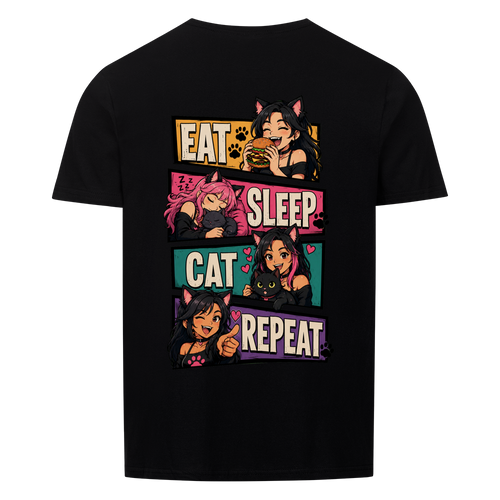 EAT SLEEP CAT REPEAT Basic Shirt Unisex (BACKPRINT)