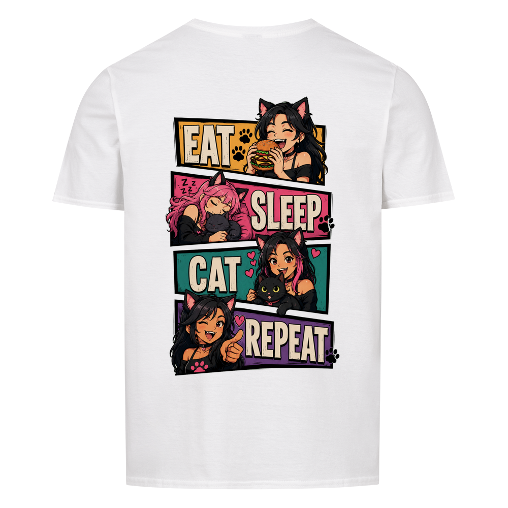 EAT SLEEP CAT REPEAT Basic Shirt Unisex (BACKPRINT)