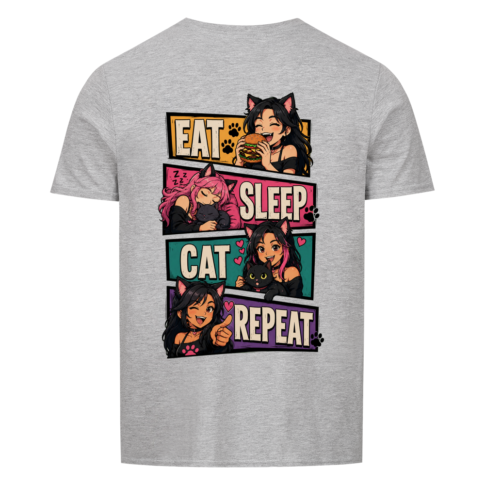 EAT SLEEP CAT REPEAT Basic Shirt Unisex (BACKPRINT)