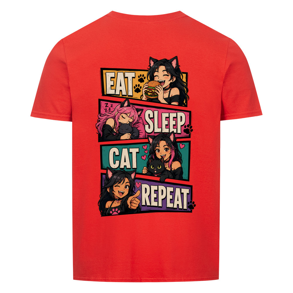 EAT SLEEP CAT REPEAT Basic Shirt Unisex (BACKPRINT)